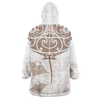 New Zealand Manta Ray Tattoo Wearable Blanket Hoodie Aotearoa Maori Haehae Beige - Polynesian Pride