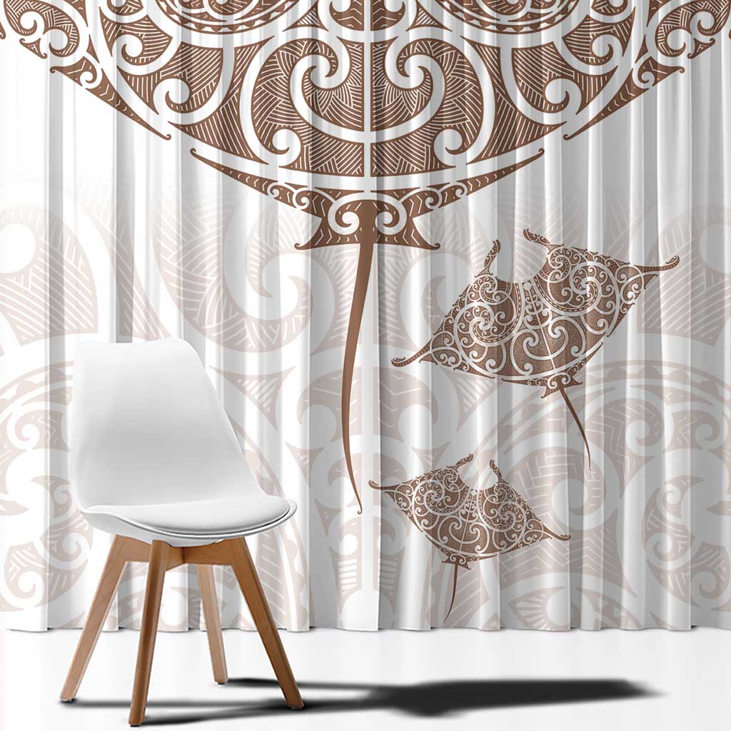 New Zealand Manta Ray Tattoo Window Curtain Aotearoa Maori Haehae Beige - Polynesian Pride