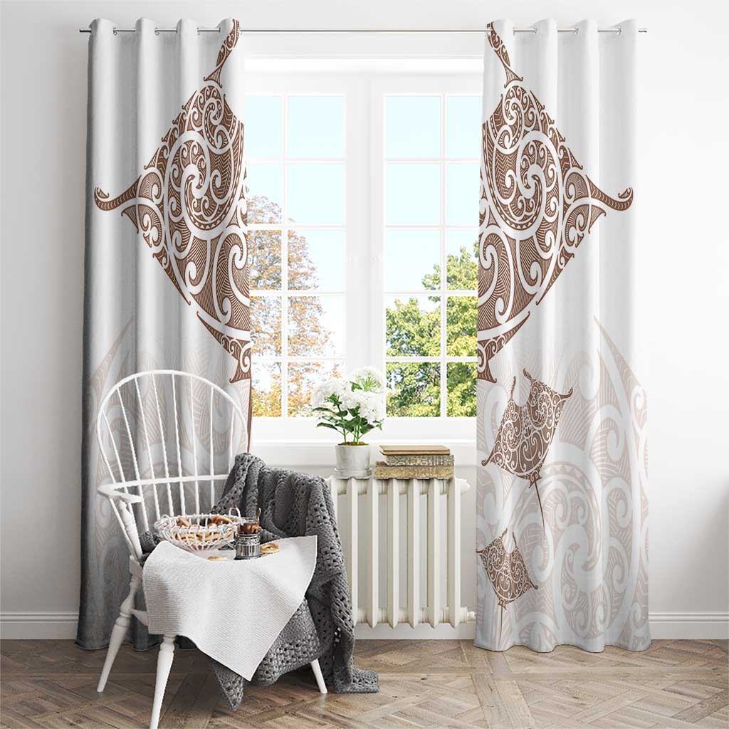 New Zealand Manta Ray Tattoo Window Curtain Aotearoa Maori Haehae Beige - Polynesian Pride