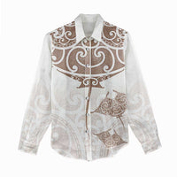 New Zealand Manta Ray Tattoo Women Casual Shirt Aotearoa Maori Haehae Beige - Polynesian Pride