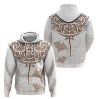 New Zealand Manta Ray Tattoo Zip Hoodie Aotearoa Maori Haehae Beige - Polynesian Pride