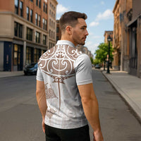 New Zealand Manta Ray Tattoo Zipper Polo Shirt Aotearoa Maori Haehae Beige - Polynesian Pride