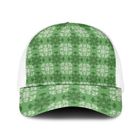 Green Hawaiian Quilt Baseball Net Cap Hawaii Pineapple Monstera Palaka Motifs - Polynesian Pride