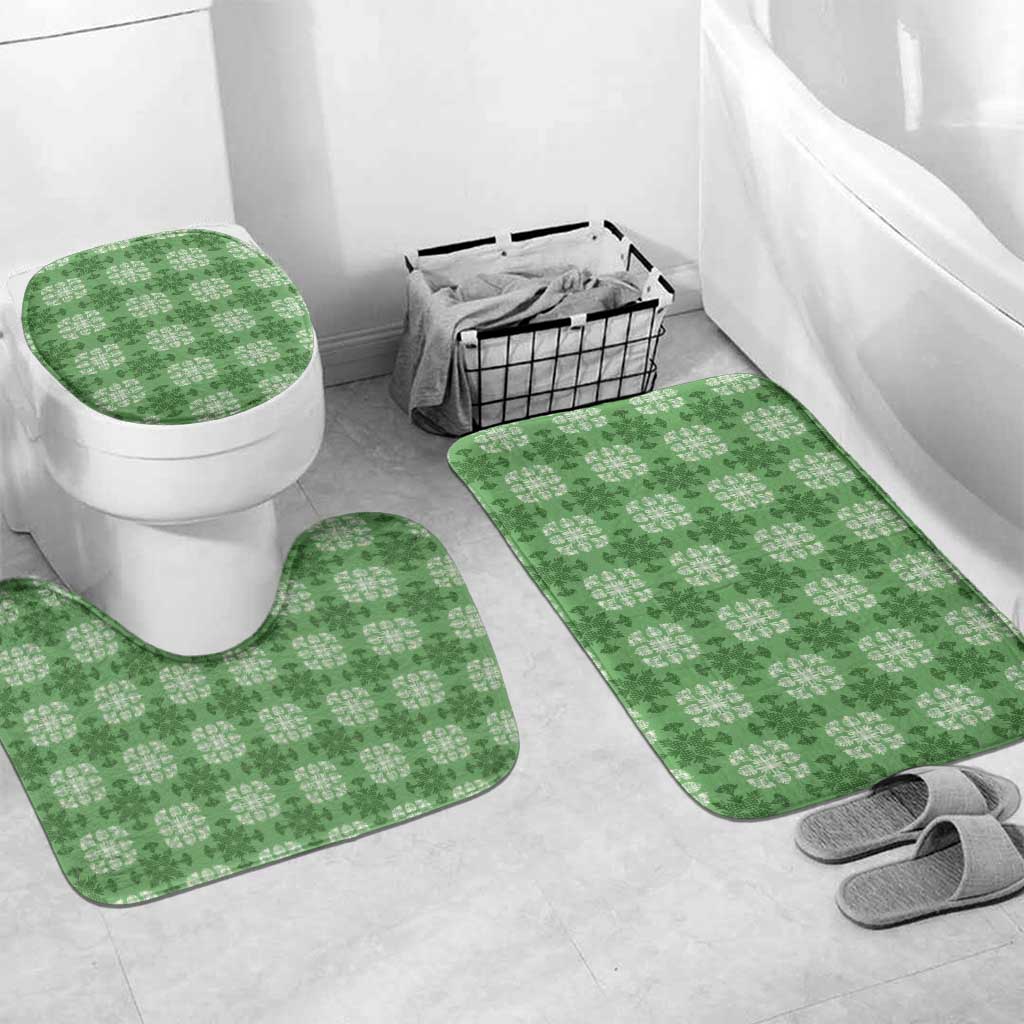 Green Hawaiian Quilt Bathroom Set Hawaii Pineapple Monstera Palaka Motifs - Polynesian Pride