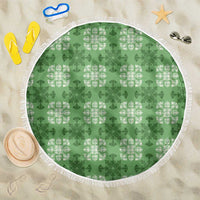 Green Hawaiian Quilt Beach Blanket Hawaii Pineapple Monstera Palaka Motifs - Polynesian Pride