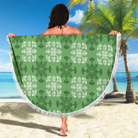 Green Hawaiian Quilt Beach Blanket Hawaii Pineapple Monstera Palaka Motifs - Polynesian Pride