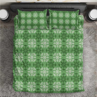 Green Hawaiian Quilt Bedding Set Hawaii Pineapple Monstera Palaka Motifs - Polynesian Pride