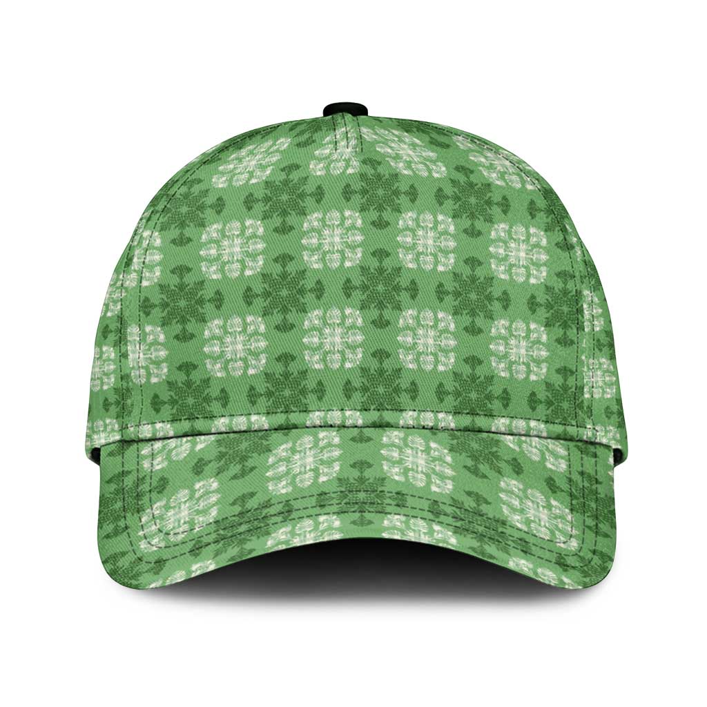 Green Hawaiian Quilt Classic Cap Hawaii Pineapple Monstera Palaka Motifs - Polynesian Pride