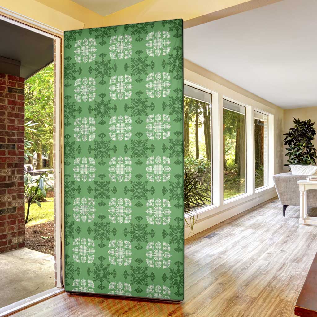 Green Hawaiian Quilt Door Cover Hawaii Pineapple Monstera Palaka Motifs - Polynesian Pride