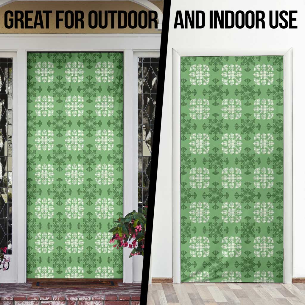 Green Hawaiian Quilt Door Cover Hawaii Pineapple Monstera Palaka Motifs - Polynesian Pride