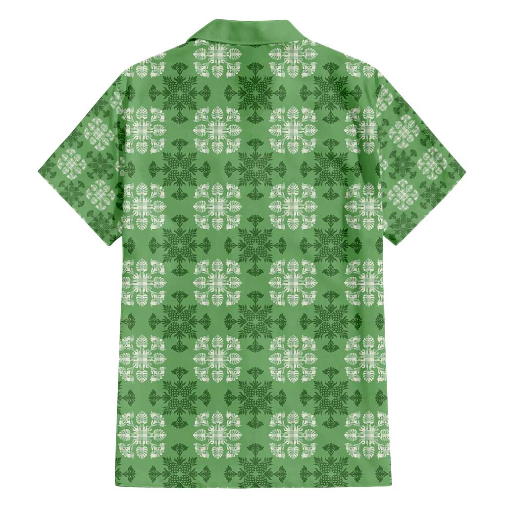 Green Hawaiian Quilt Hawaiian Shirt Hawaii Pineapple Monstera Palaka Motifs - Polynesian Pride