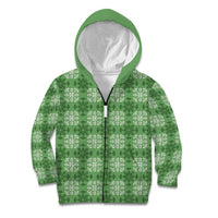 Green Hawaiian Quilt Kid Hoodie Hawaii Pineapple Monstera Palaka Motifs - Polynesian Pride