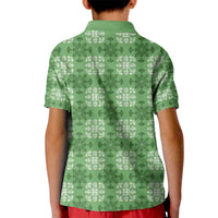 Green Hawaiian Quilt Kid Polo Shirt Hawaii Pineapple Monstera Palaka Motifs - Polynesian Pride