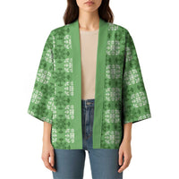 Green Hawaiian Quilt Kimono Hawaii Pineapple Monstera Palaka Motifs - Polynesian Pride