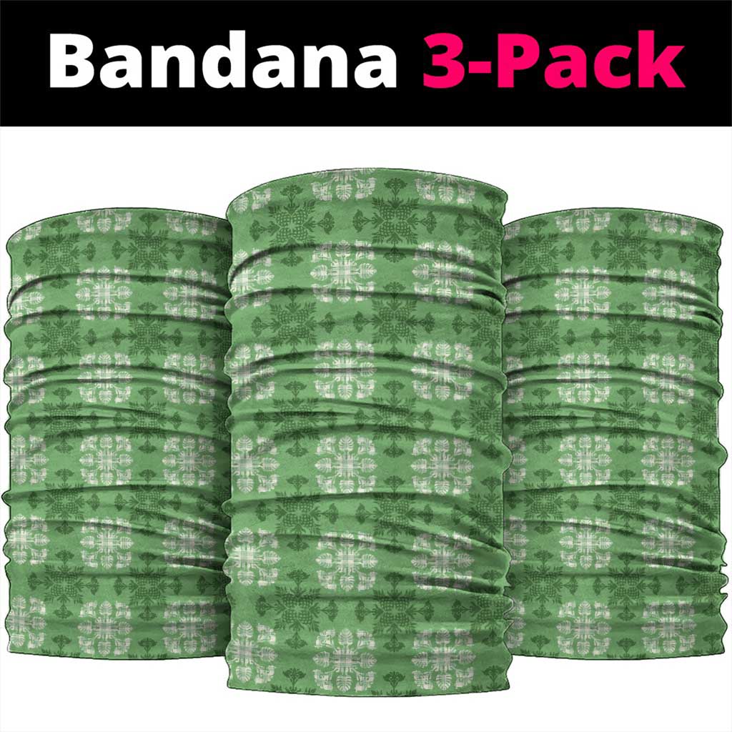 Green Hawaiian Quilt Neck Gaiter Hawaii Pineapple Monstera Palaka Motifs - Polynesian Pride