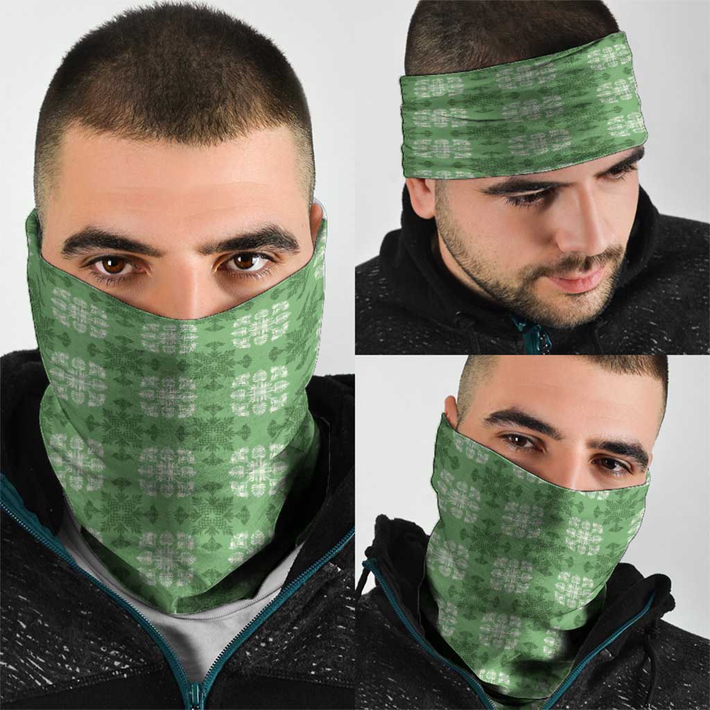 Green Hawaiian Quilt Neck Gaiter Hawaii Pineapple Monstera Palaka Motifs - Polynesian Pride