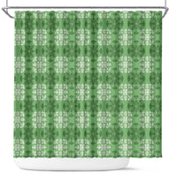 Green Hawaiian Quilt Shower Curtain Hawaii Pineapple Monstera Palaka Motifs - Polynesian Pride