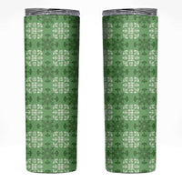 Green Hawaiian Quilt Skinny Tumbler Hawaii Pineapple Monstera Palaka Motifs - Polynesian Pride