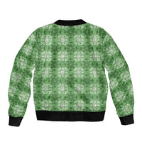 Green Hawaiian Quilt Sleeve Zip Bomber Jacket Hawaii Pineapple Monstera Palaka Motifs - Polynesian Pride