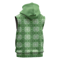 Green Hawaiian Quilt Sleeveless Hoodie Hawaii Pineapple Monstera Palaka Motifs - Polynesian Pride