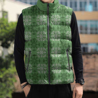 Green Hawaiian Quilt Sleeveless Puffer Jacket Hawaii Pineapple Monstera Palaka Motifs - Polynesian Pride