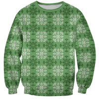 Green Hawaiian Quilt Sweatshirt Hawaii Pineapple Monstera Palaka Motifs - Polynesian Pride