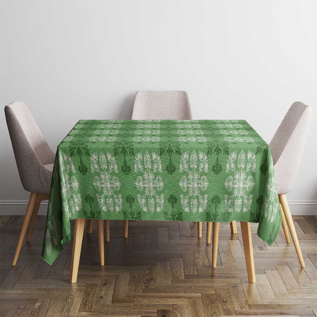 Green Hawaiian Quilt Tablecloth Hawaii Pineapple Monstera Palaka Motifs - Polynesian Pride