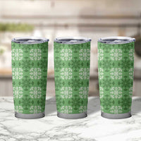 Green Hawaiian Quilt Tumbler Cup Hawaii Pineapple Monstera Palaka Motifs - Polynesian Pride