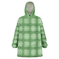 Green Hawaiian Quilt Wearable Blanket Hoodie Hawaii Pineapple Monstera Palaka Motifs - Polynesian Pride