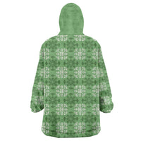Green Hawaiian Quilt Wearable Blanket Hoodie Hawaii Pineapple Monstera Palaka Motifs - Polynesian Pride