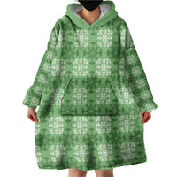 Green Hawaiian Quilt Wearable Blanket Hoodie Hawaii Pineapple Monstera Palaka Motifs - Polynesian Pride