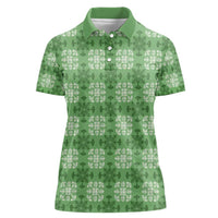 Green Hawaiian Quilt Women Polo Shirt Hawaii Pineapple Monstera Palaka Motifs - Polynesian Pride