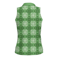 Green Hawaiian Quilt Women Sleeveless Polo Shirt Hawaii Pineapple Monstera Palaka Motifs - Polynesian Pride