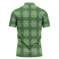 Green Hawaiian Quilt Zipper Polo Shirt Hawaii Pineapple Monstera Palaka Motifs - Polynesian Pride