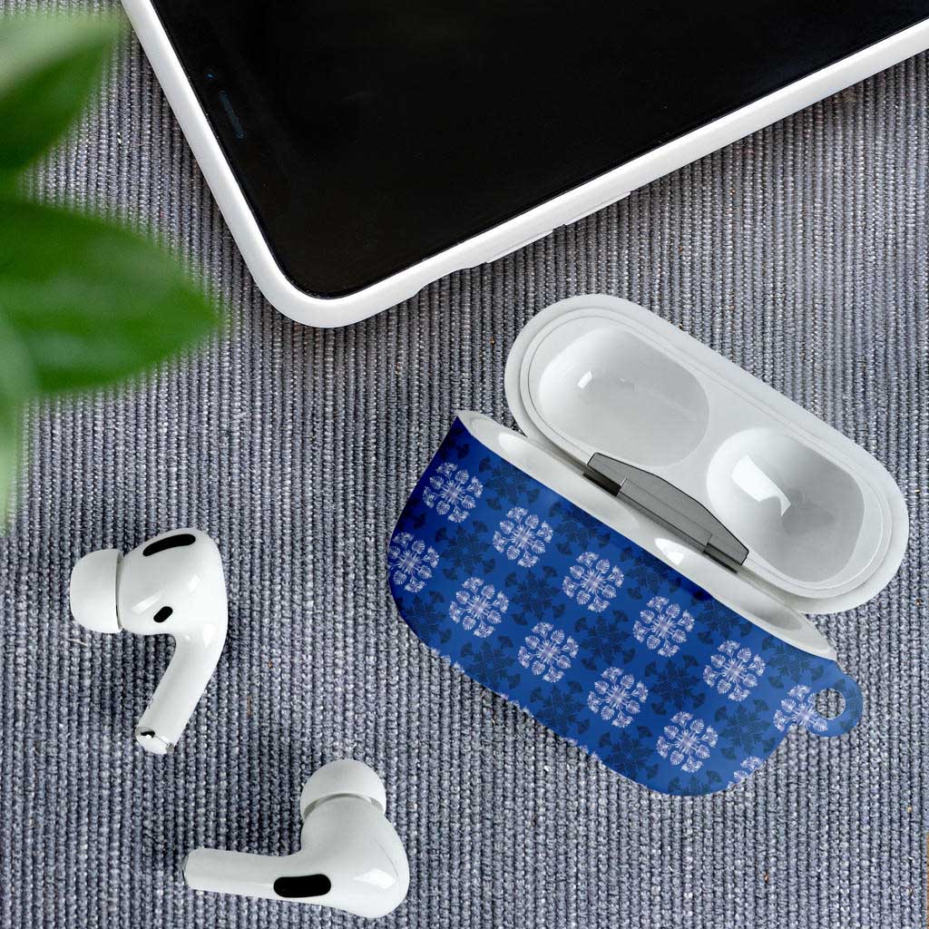 Royal Blue Hawaiian Quilt AirPods Case Hawaii Pineapple Monstera Palaka Motifs - Polynesian Pride