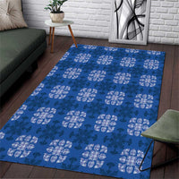 Royal Blue Hawaiian Quilt Area Rug Hawaii Pineapple Monstera Palaka Motifs - Polynesian Pride