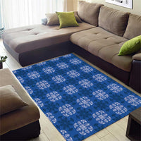Royal Blue Hawaiian Quilt Area Rug Hawaii Pineapple Monstera Palaka Motifs - Polynesian Pride