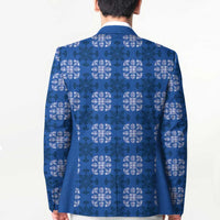 Royal Blue Hawaiian Quilt Blazer Hawaii Pineapple Monstera Palaka Motifs - Polynesian Pride