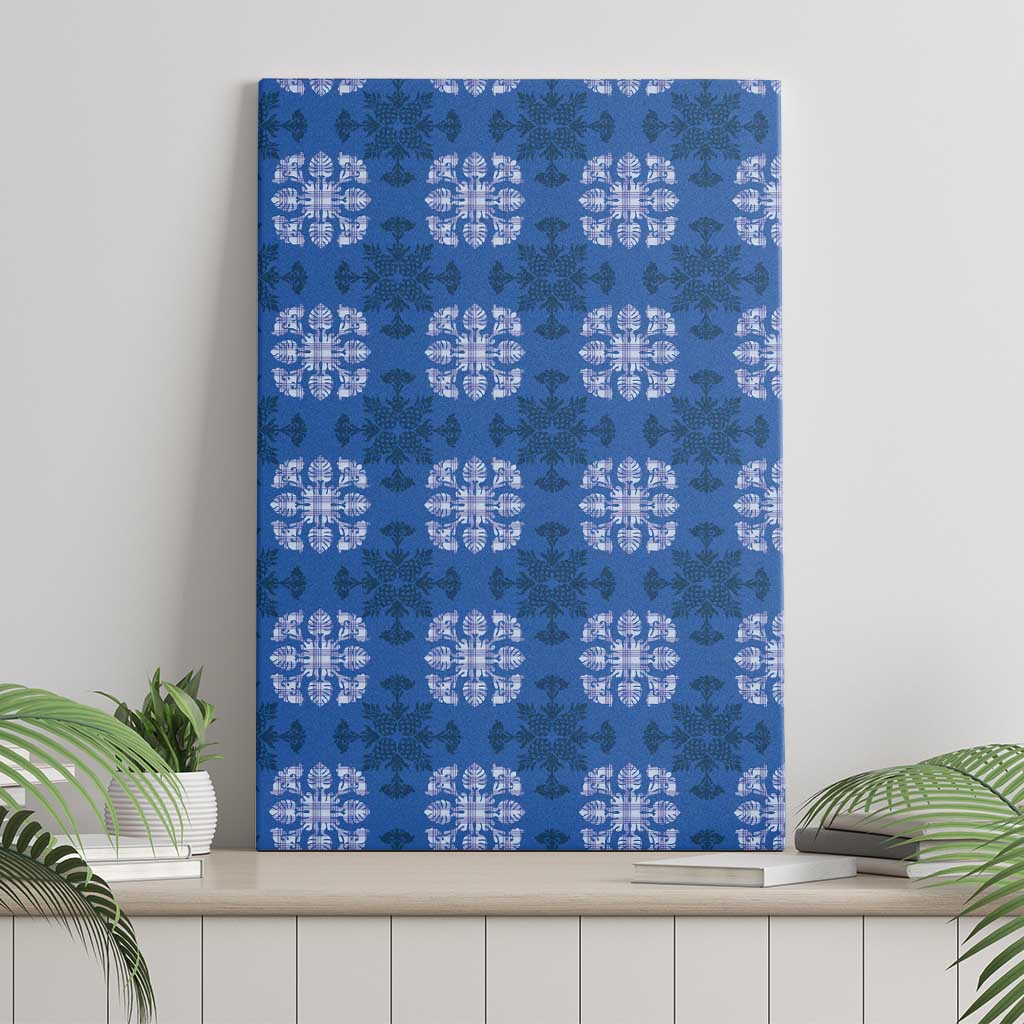 Royal Blue Hawaiian Quilt Canvas Wall Art Hawaii Pineapple Monstera Palaka Motifs - Polynesian Pride