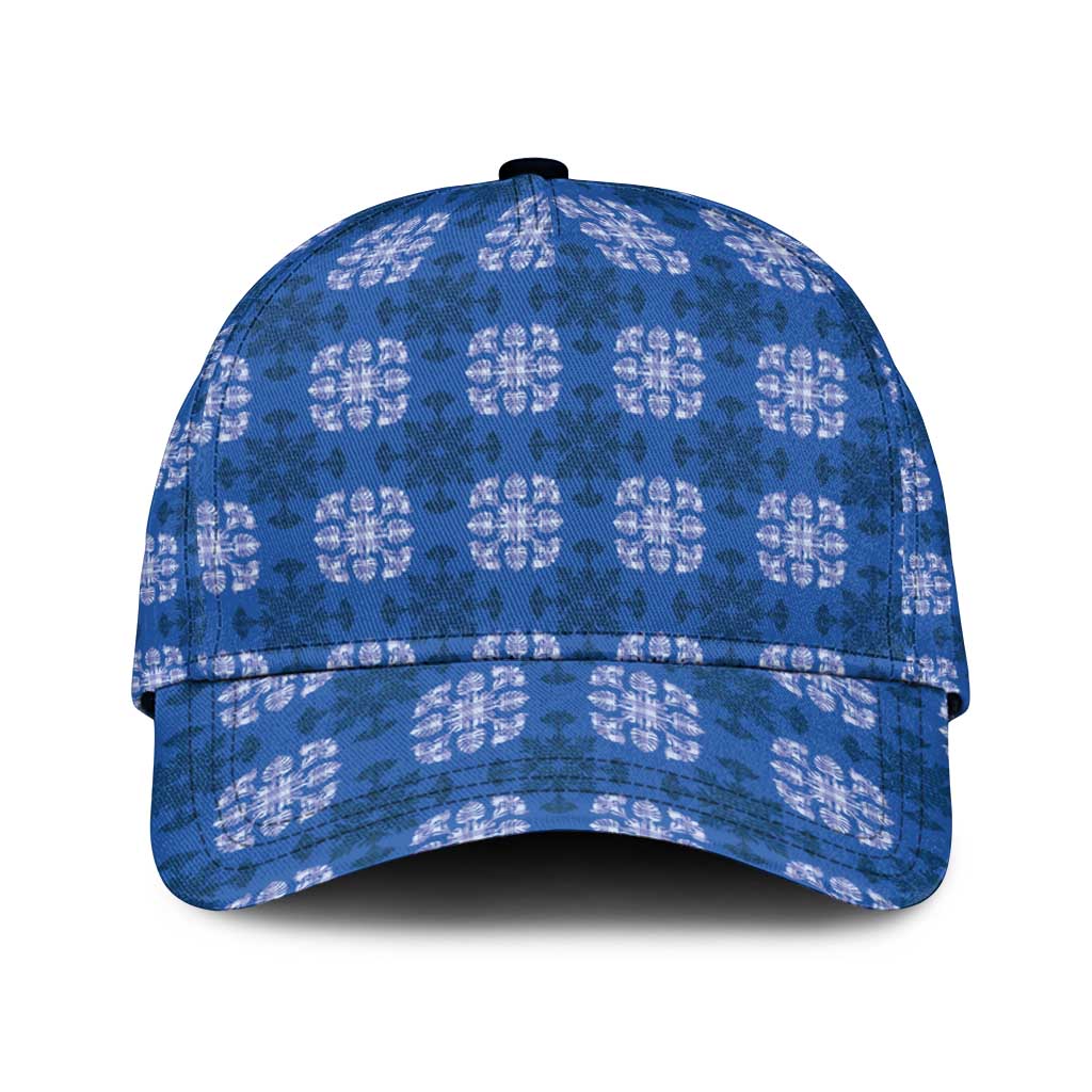 Royal Blue Hawaiian Quilt Classic Cap Hawaii Pineapple Monstera Palaka Motifs - Polynesian Pride