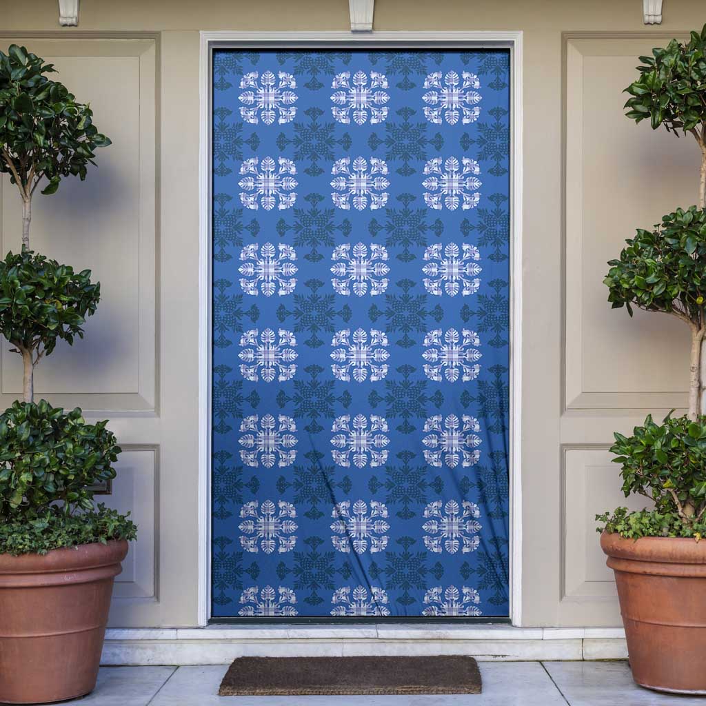 Royal Blue Hawaiian Quilt Door Cover Hawaii Pineapple Monstera Palaka Motifs - Polynesian Pride