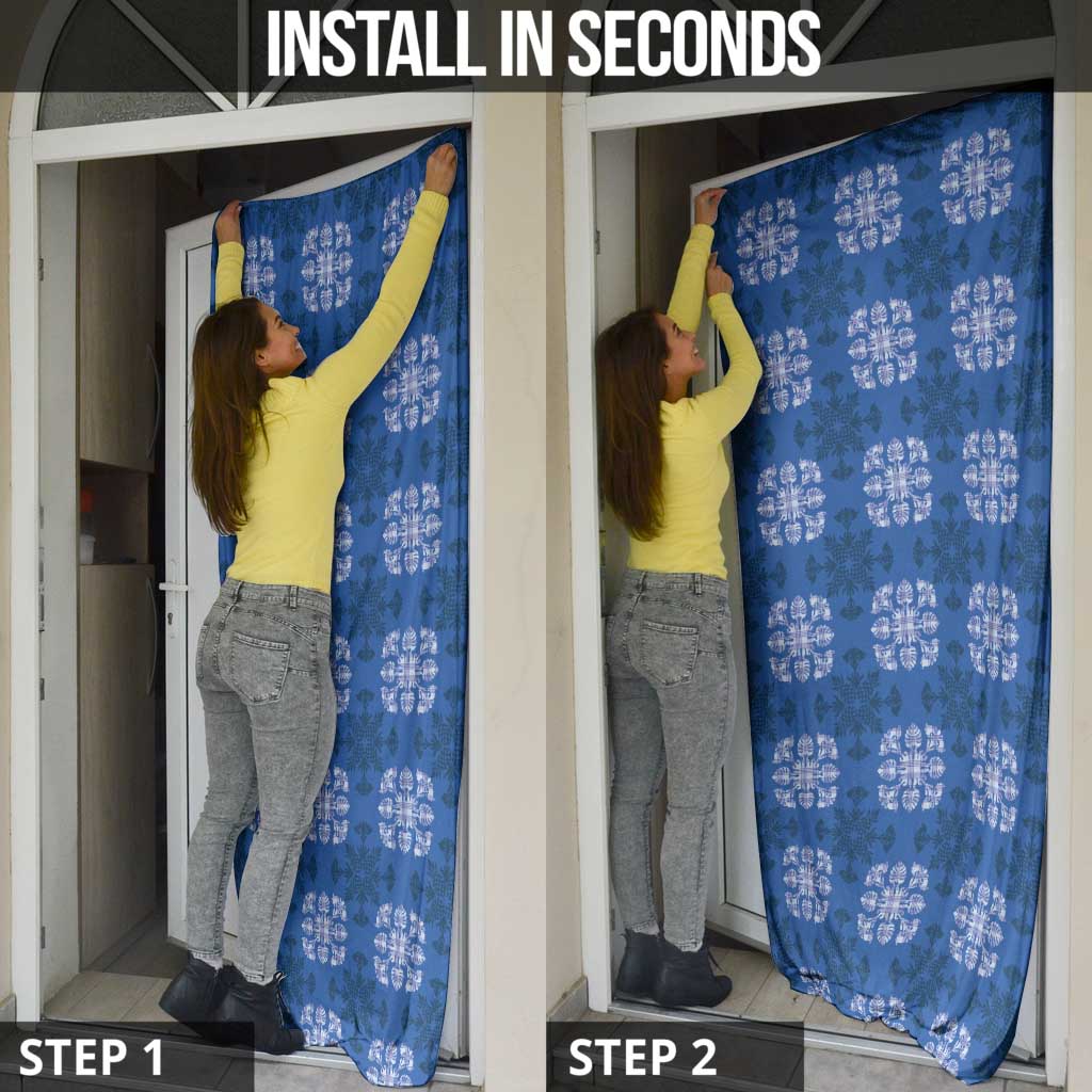 Royal Blue Hawaiian Quilt Door Cover Hawaii Pineapple Monstera Palaka Motifs - Polynesian Pride