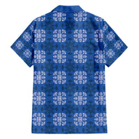 Royal Blue Hawaiian Quilt Family Matching Long Sleeve Bodycon Dress and Hawaiian Shirt Hawaii Pineapple Monstera Palaka Motifs - Polynesian Pride