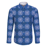 Royal Blue Hawaiian Quilt Family Matching Puletasi and Hawaiian Shirt Hawaii Pineapple Monstera Palaka Motifs - Polynesian Pride