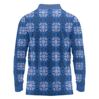 Royal Blue Hawaiian Quilt Long Sleeve Polo Shirt Hawaii Pineapple Monstera Palaka Motifs - Polynesian Pride