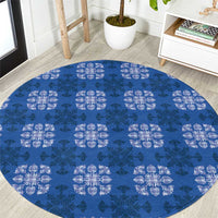 Royal Blue Hawaiian Quilt Round Carpet Hawaii Pineapple Monstera Palaka Motifs - Polynesian Pride