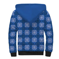 Royal Blue Hawaiian Quilt Sherpa Hoodie Hawaii Pineapple Monstera Palaka Motifs - Polynesian Pride