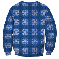 Royal Blue Hawaiian Quilt Sweatshirt Hawaii Pineapple Monstera Palaka Motifs - Polynesian Pride