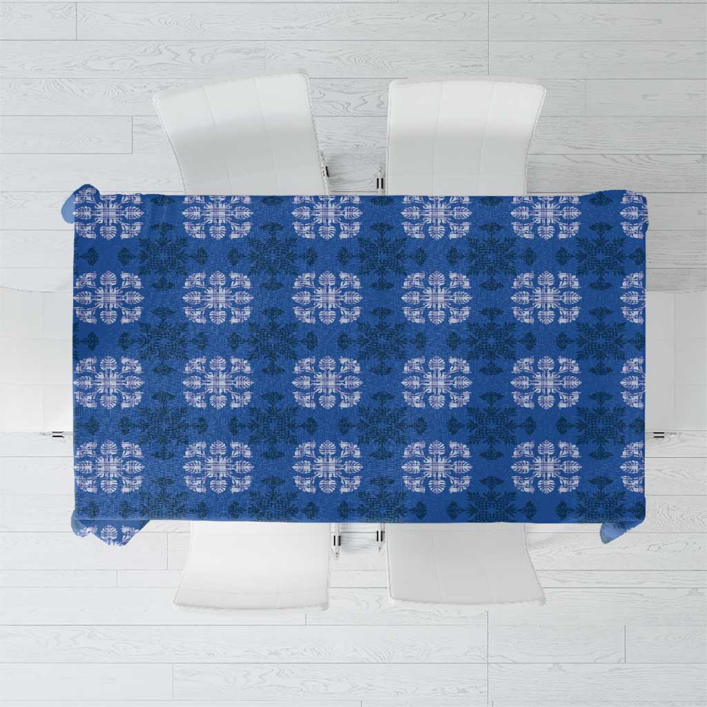 Royal Blue Hawaiian Quilt Tablecloth Hawaii Pineapple Monstera Palaka Motifs - Polynesian Pride