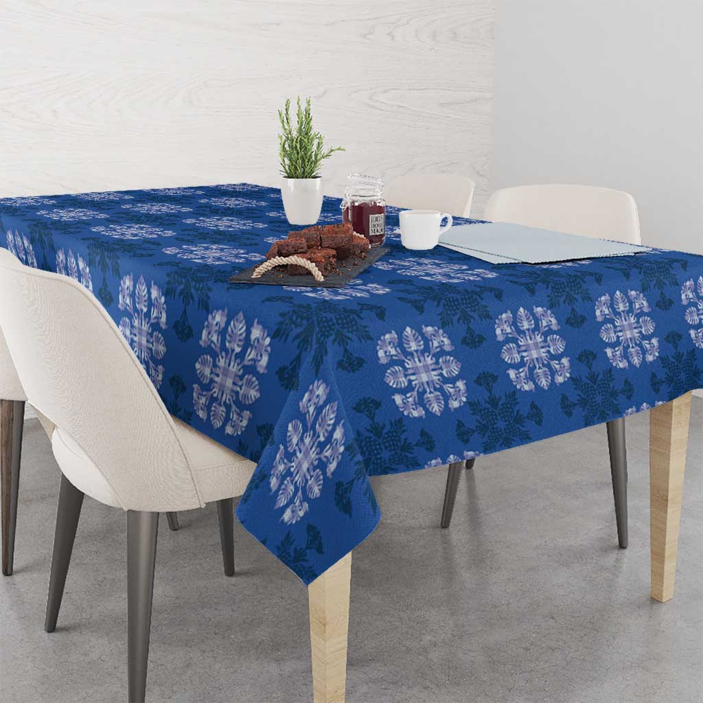 Royal Blue Hawaiian Quilt Tablecloth Hawaii Pineapple Monstera Palaka Motifs - Polynesian Pride
